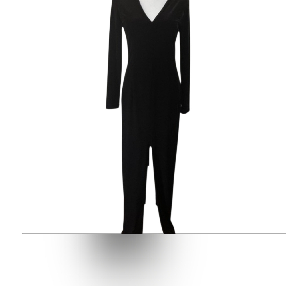 Vtg Scott McClintock Velvet Maxi Dress Black V Neck Front Slit Form Fitting Sz 6 - Picture 2 of 6